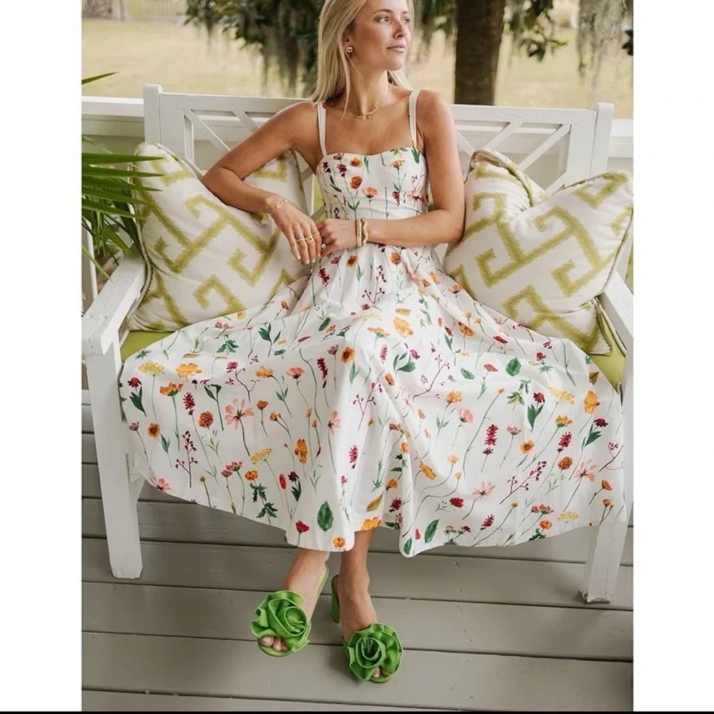 Antonio Melani x Simkins Maybry Floral Print Poplin Sweetheart Neck Maxi SZ 8